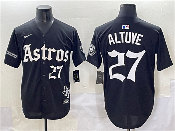 Houston Astros #27 Jose Altuve Black Gothic 'Houston Born Barrio Raised' Limited Stitched Baseball Jersey