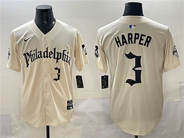 Philadelphia Phillies #3 Bryce Harper Cream Gothic Vapor Limited Stitched Jersey
