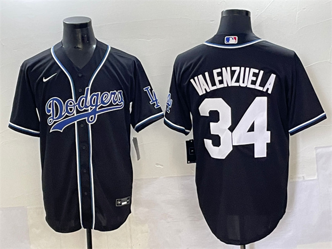 Los Angeles Dodgers #34 Fernando Valenzuela Black Fashion Stitched Baseball Jersey