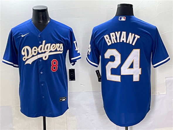 Los Angeles Dodgers Front #8 Back #24 Kobe Bryant Blue Gold Cool Base Stitched Baseball Jersey