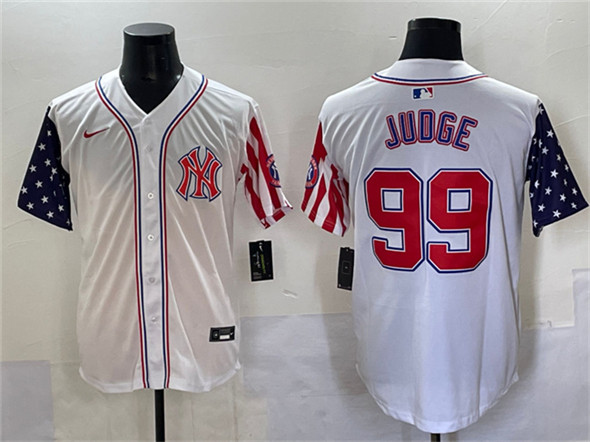 New York Yankees #99 Aaron Judge White 2025 Independence Day Vapor Limited Stitched Baseball Jersey