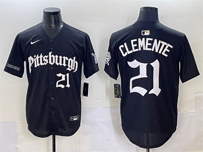 Pittsburgh Pirates #21 Roberto Clemente Black 'Gothic Steel City Edition' Vapor Limited Stitched Baseball Jersey