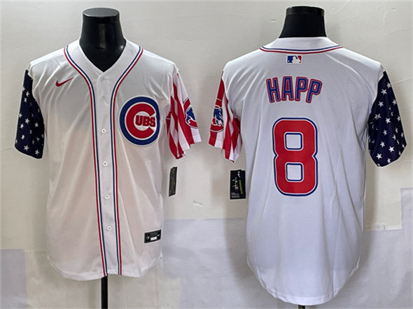Chicago Cubs #8 Ian Happ White 2025 Independence Day Vapor Premier Limited Stitched Baseball Jersey