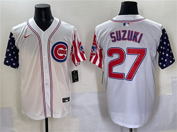Chicago Cubs #27 Seiya Suzuki White 2025 Independence Day Vapor Premier Limited Stitched Baseball Jersey