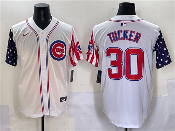 Chicago Cubs #30 Kyle Tucker White 2025 Independence Day Vapor Premier Limited Stitched Baseball Jersey
