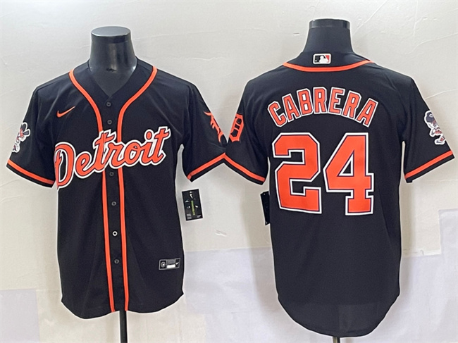 Detroit Tigers #24 Miguel Cabrera Black With Patch Cool Base Stitched Baseball Jersey