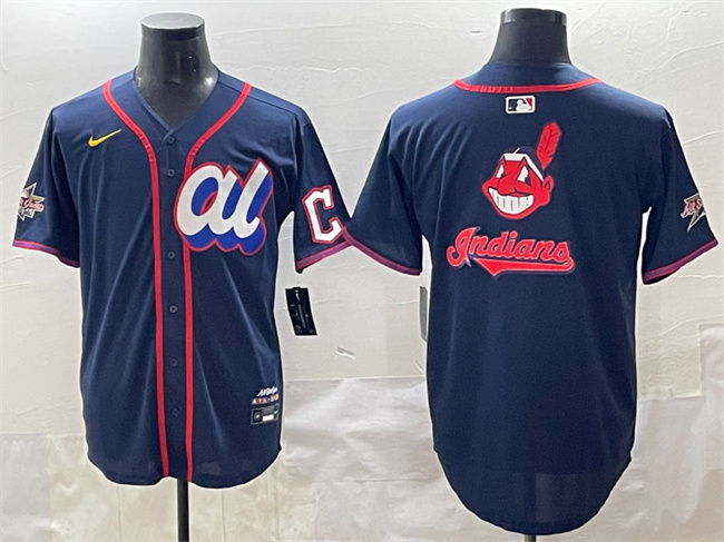 American League Cleveland Guardians Team Big Logo Navy 2025 All-Star Edition Limited Stitched Baseball Jersey