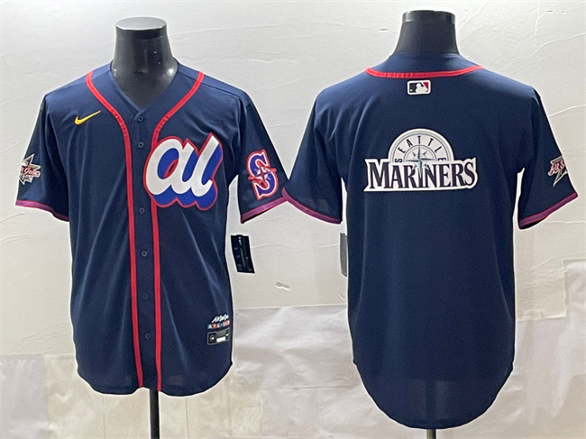 American League Seattle Mariners Team Big Logo Navy 2025 All-Star Edition Limited Stitched Baseball Jersey