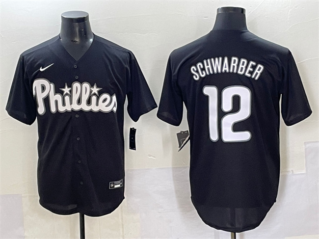 Philadelphia Phillies #12 Kyle Schwarber Black Lights Out Limited Stitched Baseball Jersey