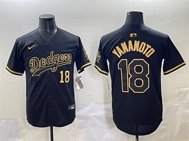Los Angeles Dodgers #18 Yoshinobu Yamamoto Black Gold Limited Stitched Jersey