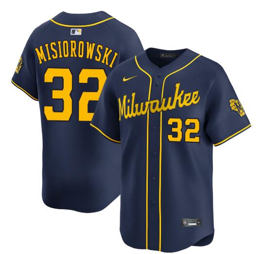 Milwaukee Brewers #32 Jacob Misiorowski Navy Alternate Limited Stitched Baseball Jersey
