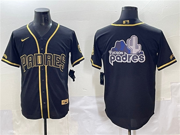 San Diego Padres Team Big Logo Black Gold Stitched Baseball Jersey