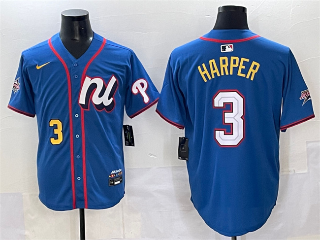 National League #3 Bryce Harper Blue 2025 All-Star Edition Limited Stitched Baseball Jersey