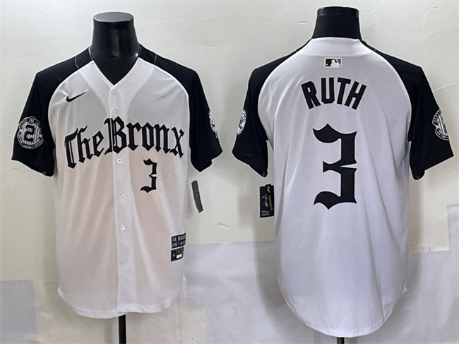New York Yankees #3 Babe Ruth White Black 'Gothic Legacy Edition' Vapor Premier Limited Stitched Baseball Jersey