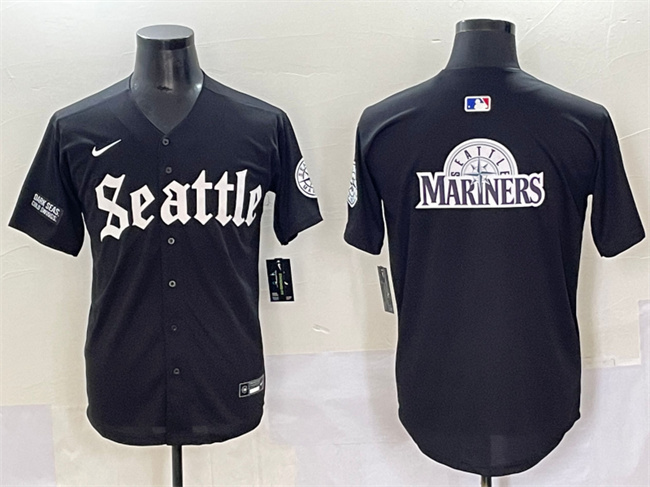 Seattle Mariners Team Big Logo Black 'Deep Sea Gothic Edition' Vapor Premier Limited Stitched Baseball Jersey
