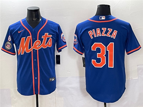 New York Mets #31 Mike Piazza Blue With Patch Cool Base Stitched Baseball Jersey