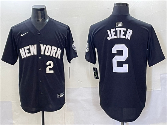 New York Yankees #2 Derek Jeter Black Limited Stitched Baseball Jersey