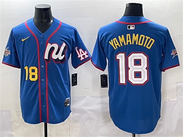 National League #18 Yoshinobu Yamamoto Blue 2025 All-Star Edition Limited Stitched Baseball Jersey