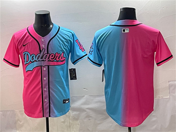 Los Angeles Dodgers Blank Pink Blue Limited Stitched Baseball Jersey