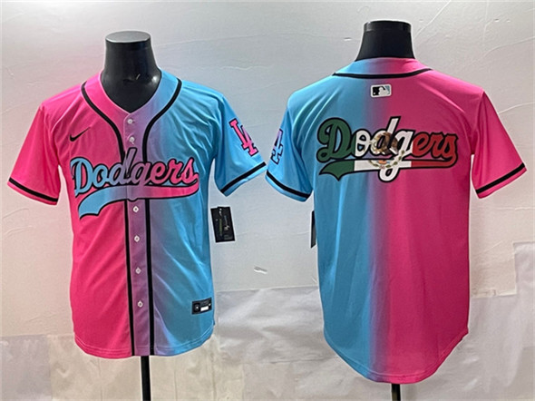 Los Angeles Dodgers Team Big Logo Pink Blue Limited Stitched Baseball Jersey