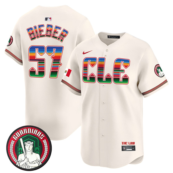 Cleveland Guardians #57 Shane Bieber Cream Mexico Vapor Premier Limited Stitched Baseball Jersey