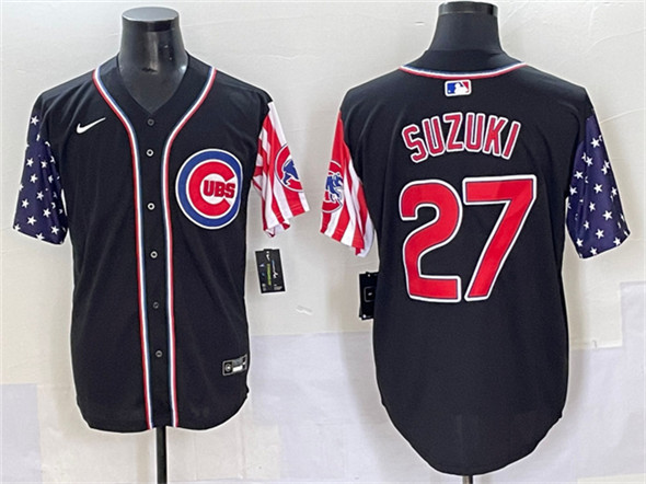 Chicago Cubs #27 Seiya Suzuki Black 2025 Independence Day Vapor Premier Limited Stitched Baseball Jersey