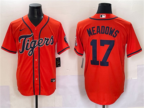 Detroit Tigers #17 Parker Meadows Orange With Patch Cool Base Stitched Baseball Jersey