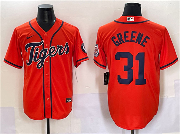 Detroit Tigers #31 Riley Greene Orange With Patch Cool Base Stitched Baseball Jersey