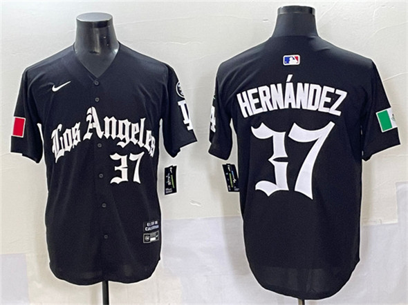 Los Angeles Dodgers #37 Teoscar Hern??ndez Black 2025 LA Gothic Style With Fernando Patch Vapor Premier Limited Stitched Baseball Jersey