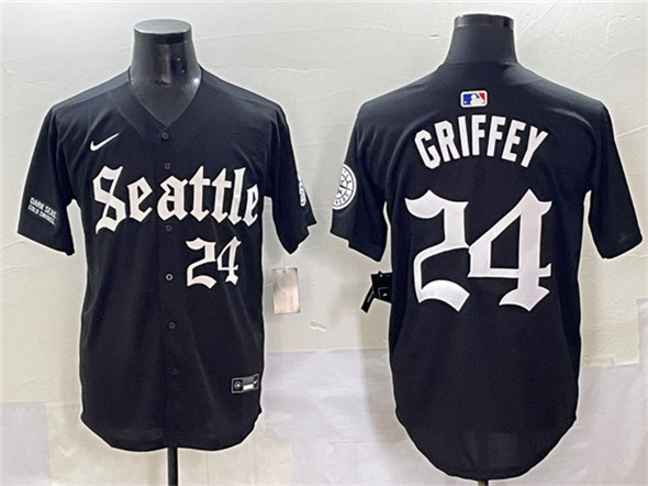 Seattle Mariners #24 Ken Griffey Jr. Black 'Deep Sea Gothic Edition' Vapor Premier Limited Stitched Baseball Jersey