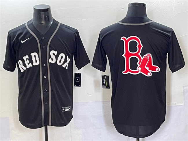 Boston Red Sox Team Big Logo Black Lights Out Limited Stitched Baseball Jersey