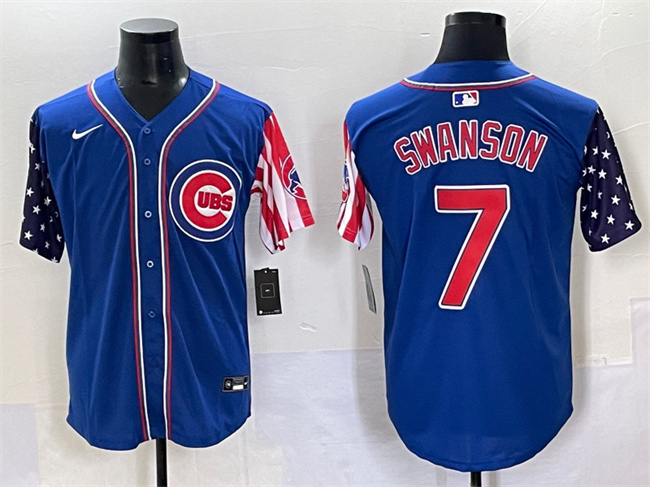 Chicago Cubs #7 Dansby Swanson Royal 2025 Independence Day Vapor Premier Limited Stitched Baseball Jersey