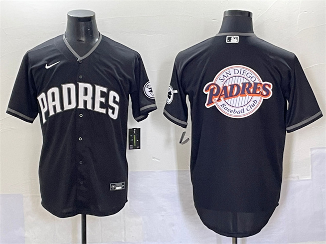San Diego Padres Team Big Logo Black Stitched Baseball Jersey