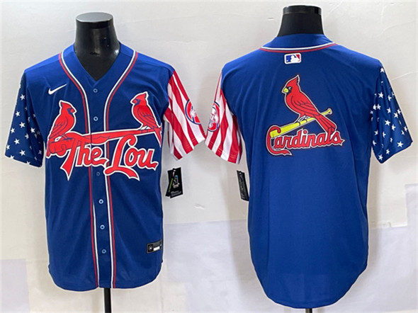 St. Louis Cardinals Team Big Logo Royal Independence Day Vapor Premier Limited Stitched Baseball Jersey