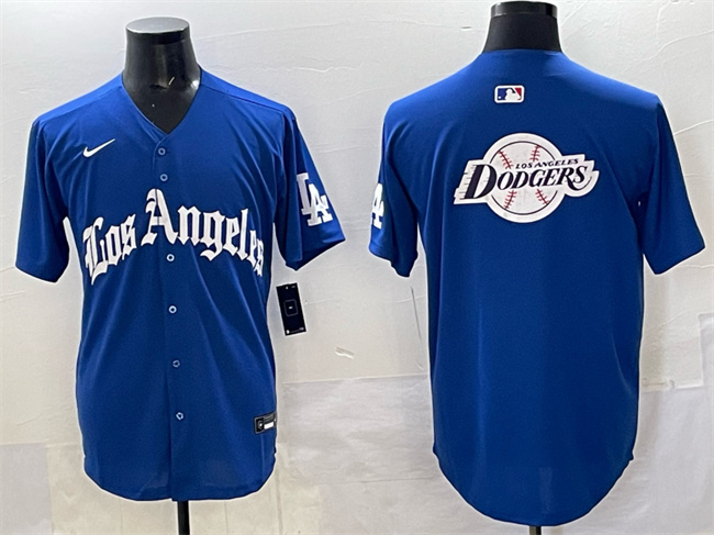 Los Angeles Dodgers Team Big Logo Blue 2025 LA Gothic Style With Fernando Patch Vapor Premier Limited Stitched Baseball Jersey