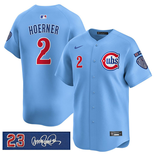 Chicago Cubs #2 Nico Hoerner Blue 'Ryne Sandberg Tribute' Vapor Limited V3 Stitched Baseball Jersey