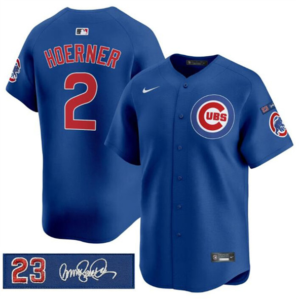 Chicago Cubs #2 Nico Hoerner Royal 'Ryne Sandberg Tribute' Vapor Limited V3 Stitched Baseball Jersey