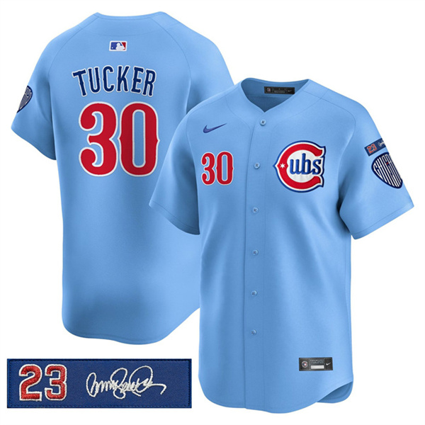 Chicago Cubs #30 Kyle Tucker Blue 'Ryne Sandberg Tribute' Vapor Limited V3 Stitched Baseball Jersey