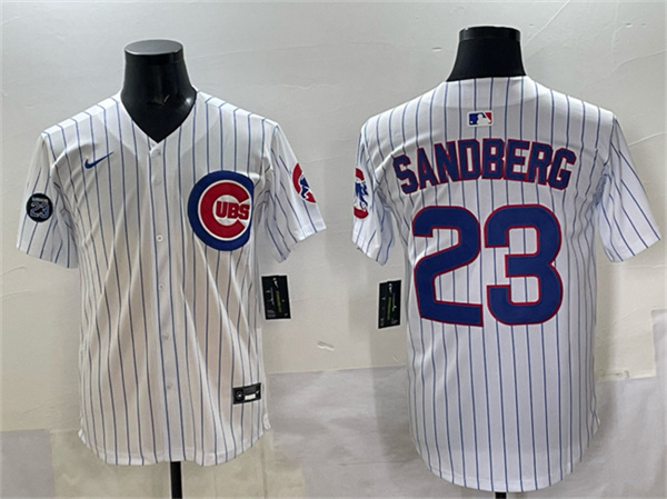 Chicago Cubs #23 Ryne Sandberg White Pinstripe 'Ryne Sandberg Tribute' Vapor Limited V2 Stitched Baseball Jersey