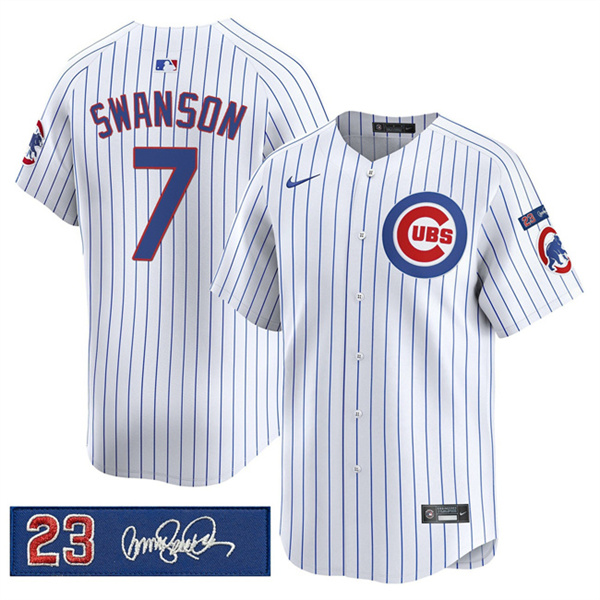 Chicago Cubs #7 Dansby Swanson White Pinstripe 'Ryne Sandberg Tribute' Vapor Limited V3 Stitched Baseball Jersey