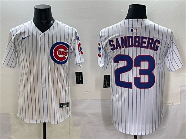 Chicago Cubs #23 Ryne Sandberg White Pinstripe 'Ryne Sandberg Tribute' Vapor Limited V3 Stitched Baseball Jersey