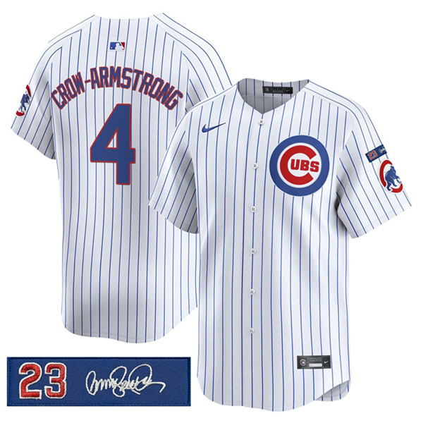 Chicago Cubs #4 Pete Crow-Armstrong White Pinstripe 'Ryne Sandberg Tribute' Vapor Limited V3 Stitched Baseball Jersey