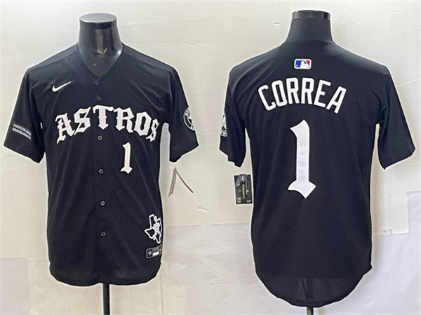 Houston Astros #1 Carlos Correa Black Gothic 'Houston Born Barrio Raised' Limited Stitched Baseball Jersey