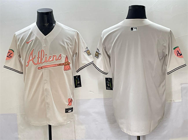 Atlanta Braves Blank Cream 2024 Atliens & Peach With Outkast Patch Vapor Limited Stitched Baseball Jersey