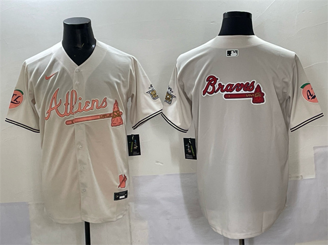 Atlanta Braves Team Big Logo Cream 2024 Atliens & Peach With Outkast Patch Vapor Limited Stitched Baseball Jersey