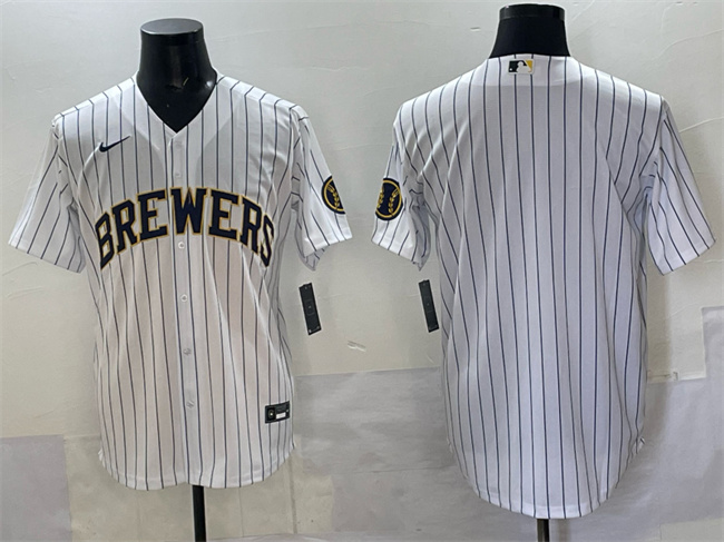 Milwaukee Brewers Blank White Pinstripe 2025 With Patch Stitched Baseball Jersey