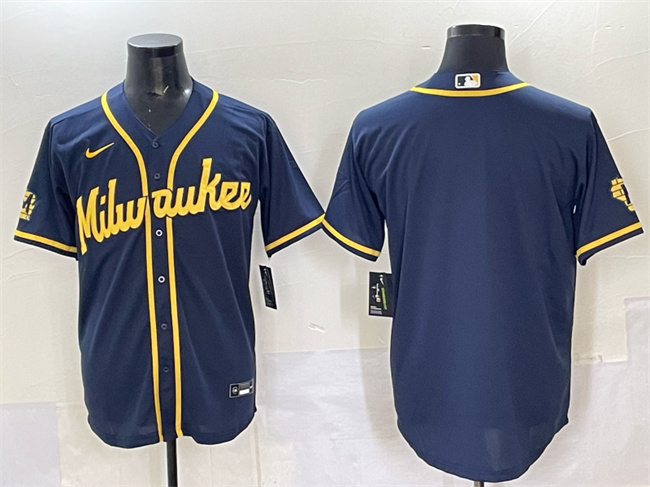 Milwaukee Brewers Blank Navy 2025 With Patch Stitched Baseball Jersey