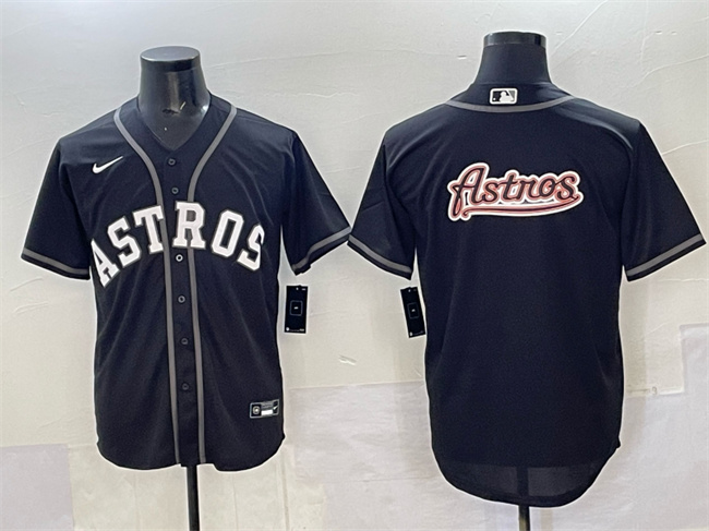 Houston Astros Team Big Logo Black Lights Out Limited Stitched Baseball Jersey