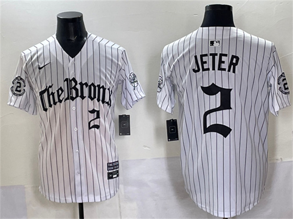 New York Yankees #2 Derek Jeter White Pinstripe 'Gothic Legacy Edition' Vapor Premier Limited Stitched Baseball Jersey
