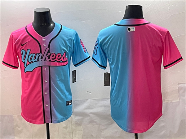 New York Yankees Blank Pink Blue Limited Stitched Baseball Jersey